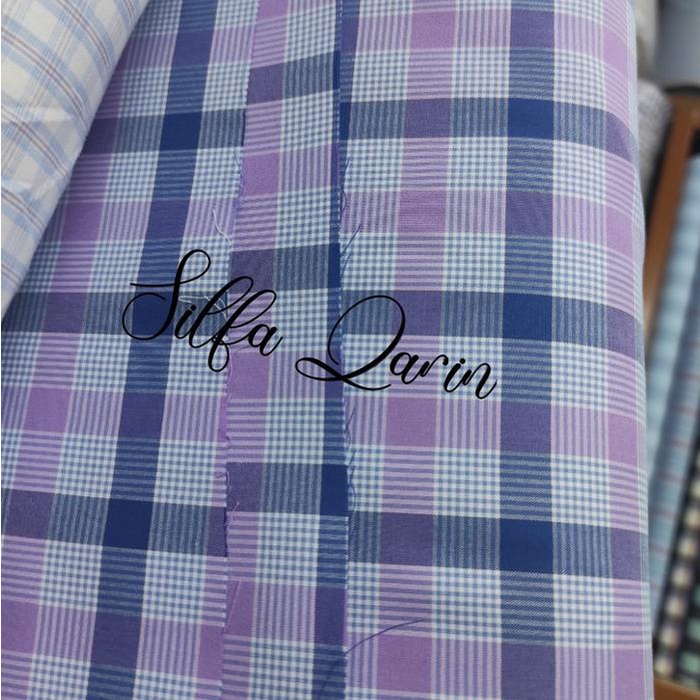 HEMAT Kain Bahan Katun Pure 100% Italy Combed Yandet Motif Kotak / Bahan Katun Kemeja (Harga 0.5