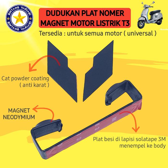 terbaru  bracket dudukan plat nomor magnet motor listrik uwinfly t3 ready