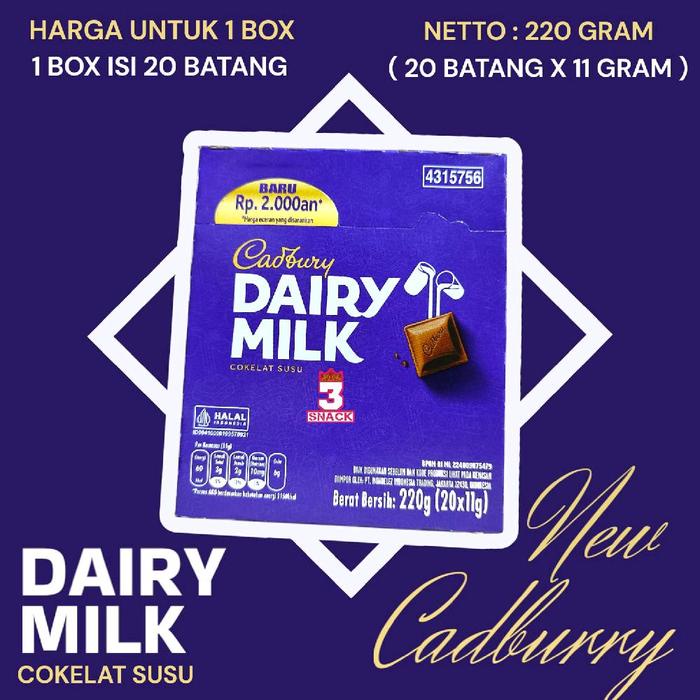 terbaru  paket hemat 3 box / 60 pcs coklat cadbury dairy milk 11 g chocolate ready