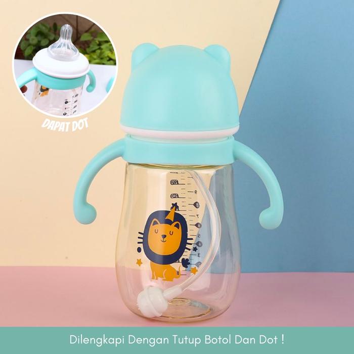 BOTOL MINUM ANAK/BOTOL 2 IN 1 DOT DAN SEDOTAN/KARAKTER RABBIT BEAR TUTUP CLIP/BOTOL KARTUN