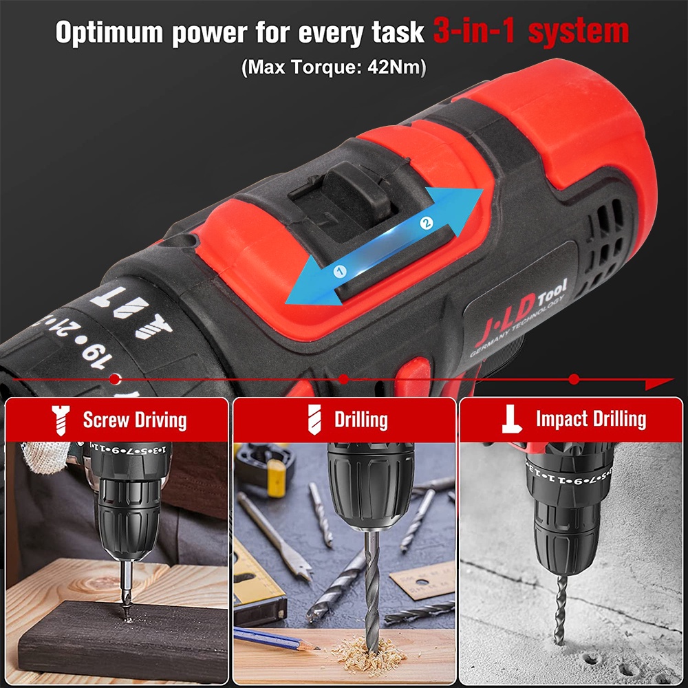 Promo JLD 36VF Mesin Bor Impact Baterai Mesin Bor Cordless Bor Cas Tangan Listrik multifungsi murah