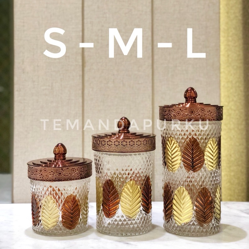 Favorit Toples Kaca Arab Coklat Import Tutup Putar motif DAUN / Toples Lebaran Impor model baru -