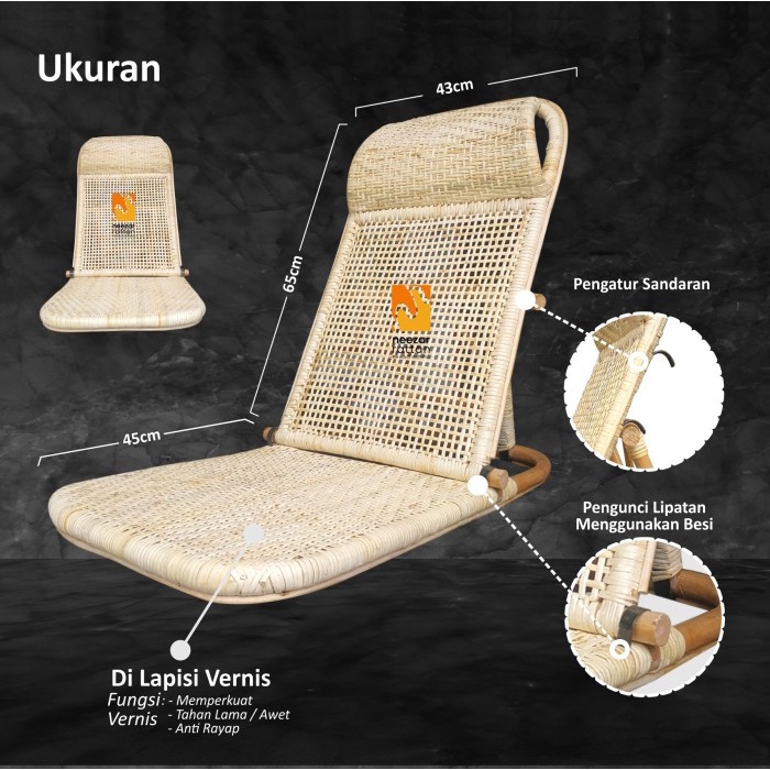 [tch] - Kursi Lesehan Lipat Lantai Santai Malas dari Rotan
