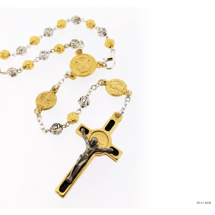 Produk Terbaik] Rosario Metal Bentuk Mawar St. Benedictus Berenamel Rohani Katolik