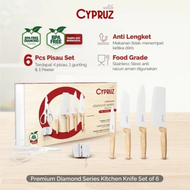 Citayam Cypruz Set Pisau Dapur, Diamond Knife Set, Pisau Gunting Set Stainless Cypruz Knife Pisau