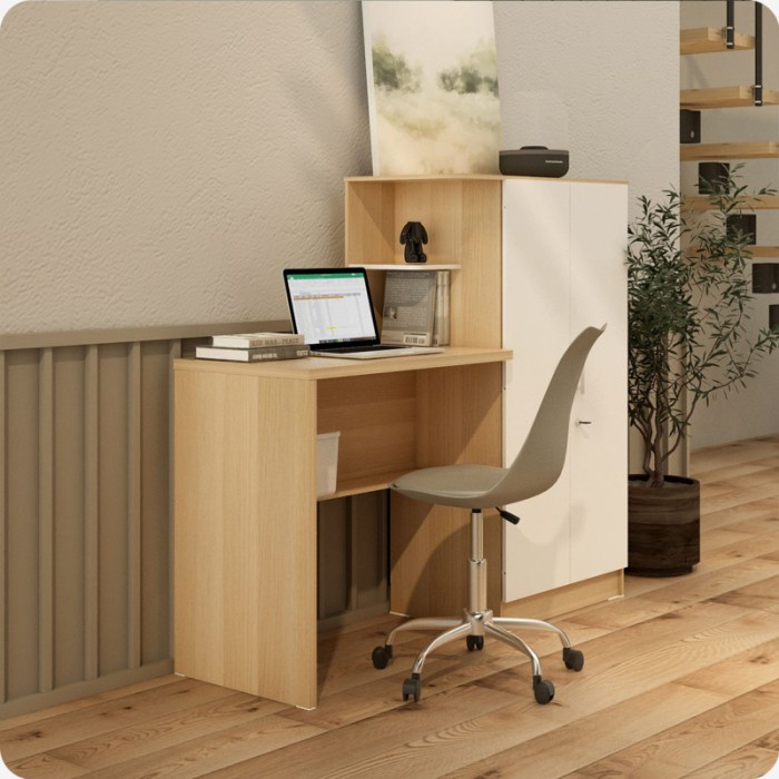 Meja Belajar 140Cm / Meja Belajar Dan Lemari / Lemari Meja Belajar