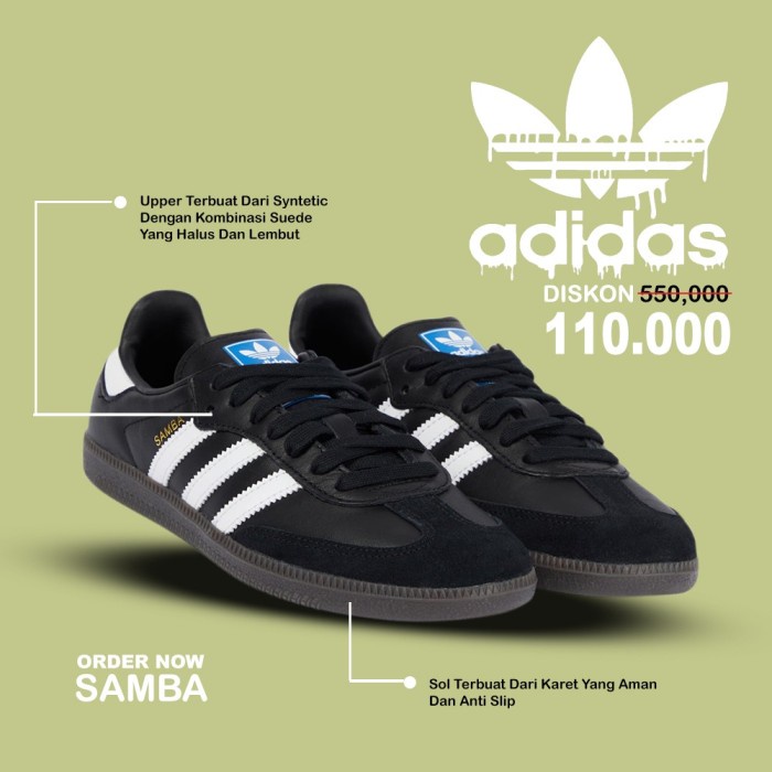 SEPATU ADIDAS SAMBA OG SNEAKERS PRIA BUKAN ORIGINAL BEST QUALITY HITAM