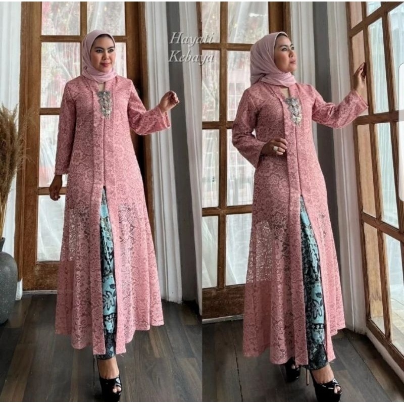 Ready Setelan Tunik Floy Brukat Hayati Modern//Kebaya Hayati Modern//Baju Kebaya/Kebaya