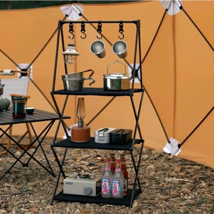 PREMIUM Rak lipat penyimpanan camping piknik Ruangan Rak Lipat meja lipat kayu 2/3 usun lapisan