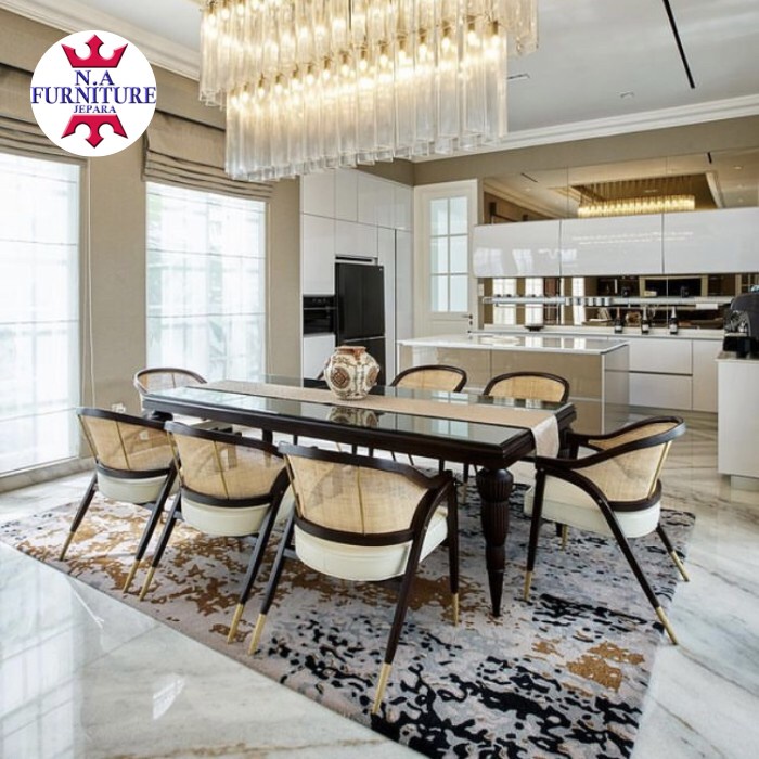PREMIUM meja makan minimalis 8 kursi kayu jati,meja makan restoran kayu jati