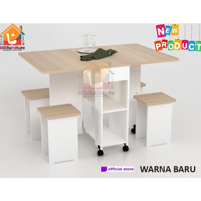 PREMIUM ALLISON DT120 PRODESIGN Meja Makan Kayu Lipat Roda