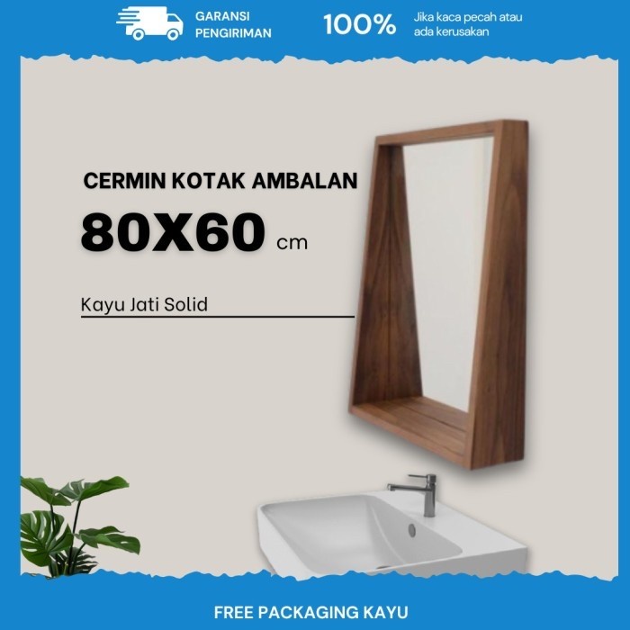 PREMIUM cermin kotak kayu jati ambalan/ rak kamar mandi / rak serbaguna