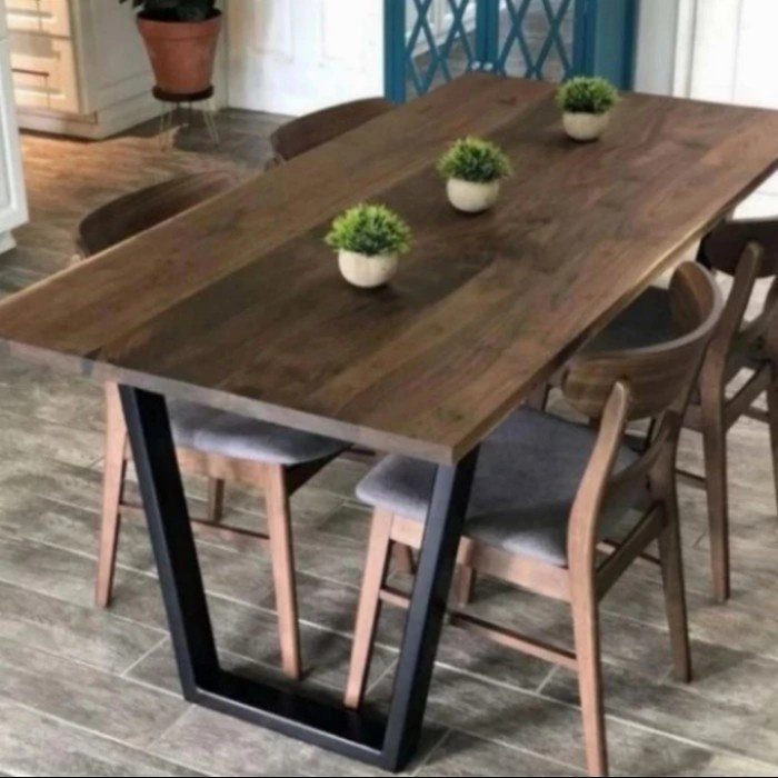 PREMIUM meja makan, meja restoran, meja kayu kaki besi