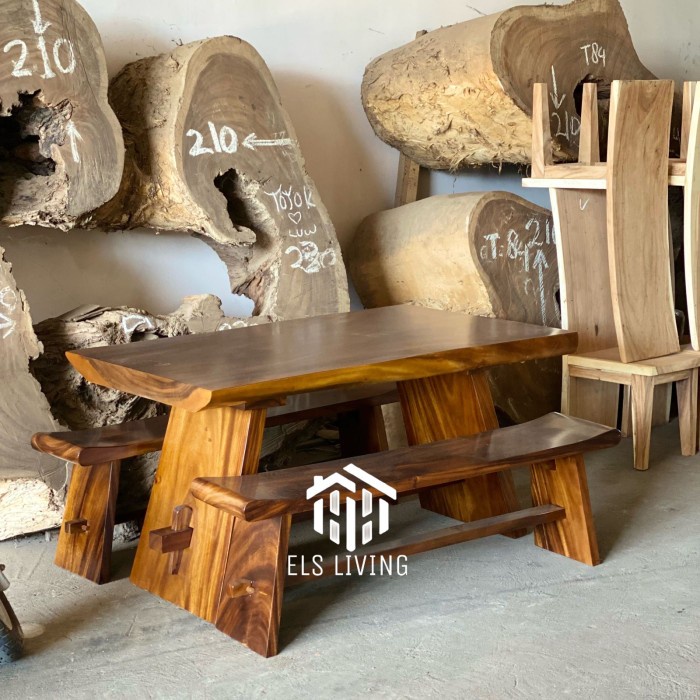 PREMIUM Set meja kayu outdoor meja bangku taman