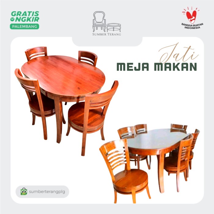 PREMIUM Meja Makan Jati 4 kursi Meja Makan Kayu Oval Minimalis Dining Table