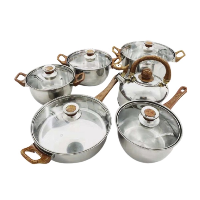 PREMIUM Panci Set Kayu + kettle 12 pcs - Stainless steel