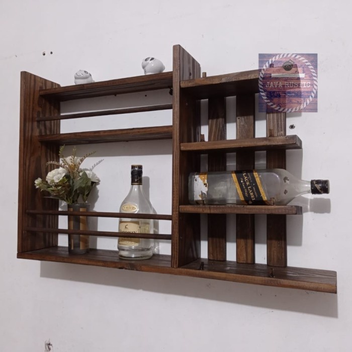 PREMIUM RAK WINE RAK BOTOL KAYU JATI BELANDA WINE RACK HIASAN DINDING DEKORASI