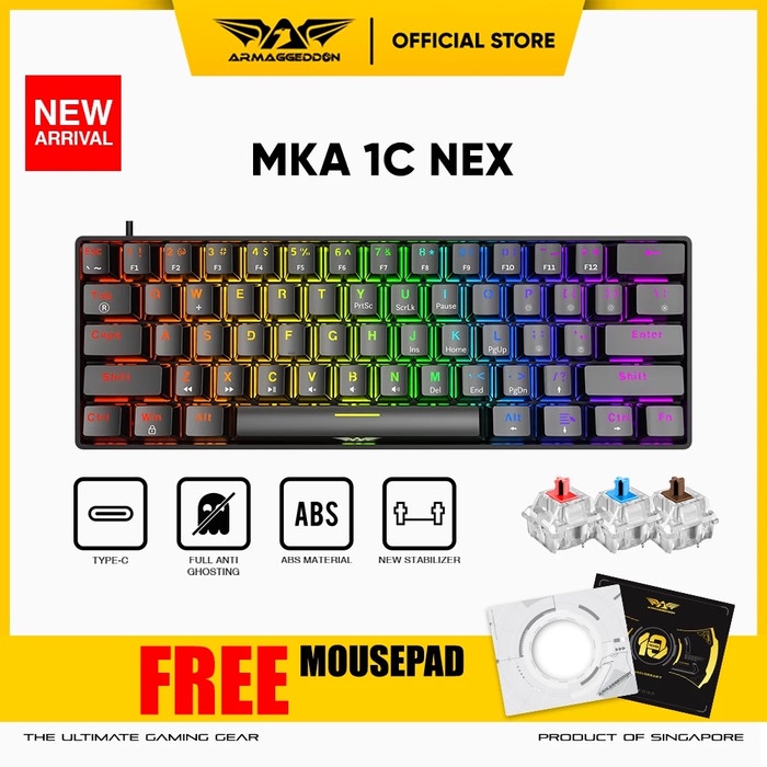 TERBARU! Armaggeddon MKA 1C Nex Hotswappable 61 Keys Wired Mechanical Gaming Keyboard Free Mousepad