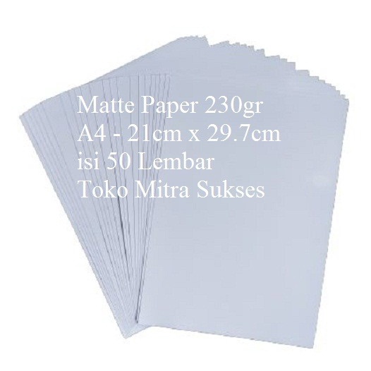 

HOT SALE! Kertas Matte Paper Inkjet 230gsm A4 isi 50 Lembar