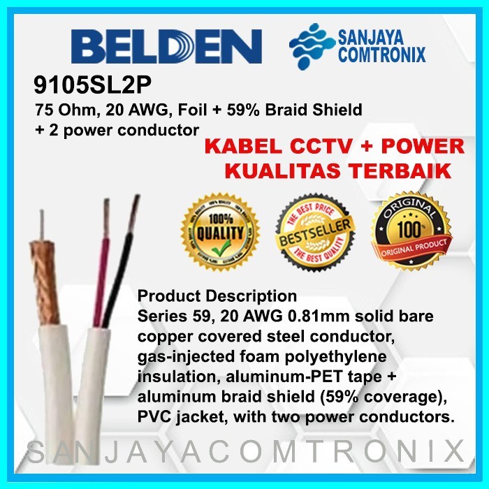 TERBARU BELDEN 9105SL2P Kabel Belden / CCTV Coaxial RG59+Power (PUTIH)