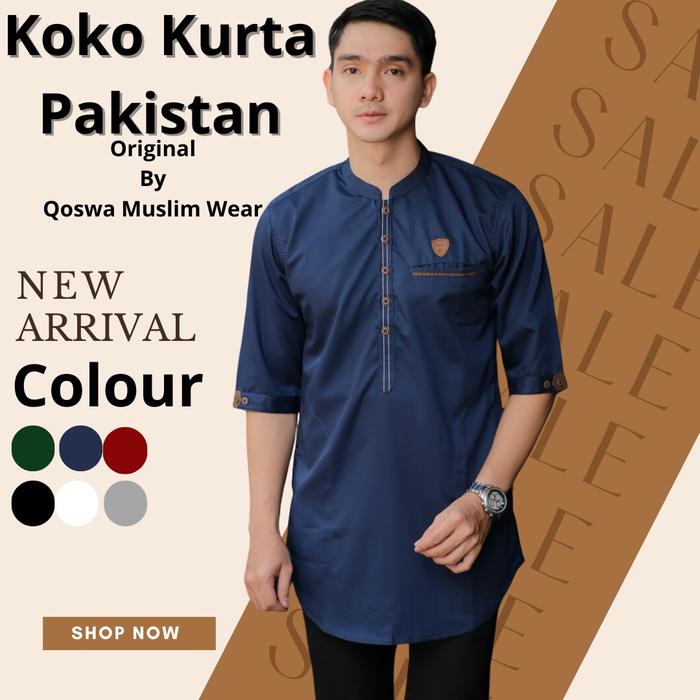 Baju Koko Kurta Pria Dewasa Hijau Botol Model Simple Baju Gamis Pakistan Bahan Toyobo Premium
