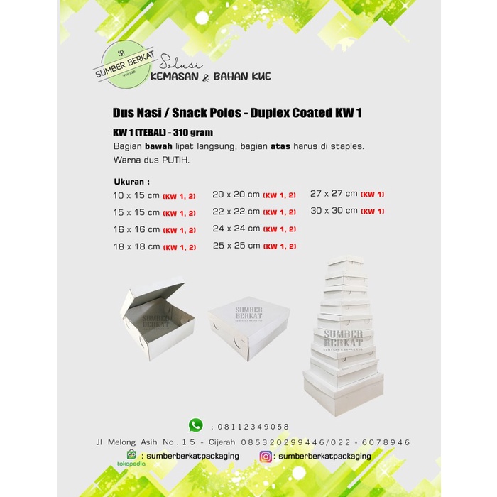 [Masih] Dus Snack / Dus Nasi Polos Uk 15x15 Coated (25 pc) -