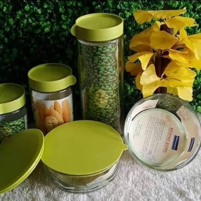 [Masih] Toples kaca set modern kekinian isi 5 pcs Toples dan mangkok kaca set -