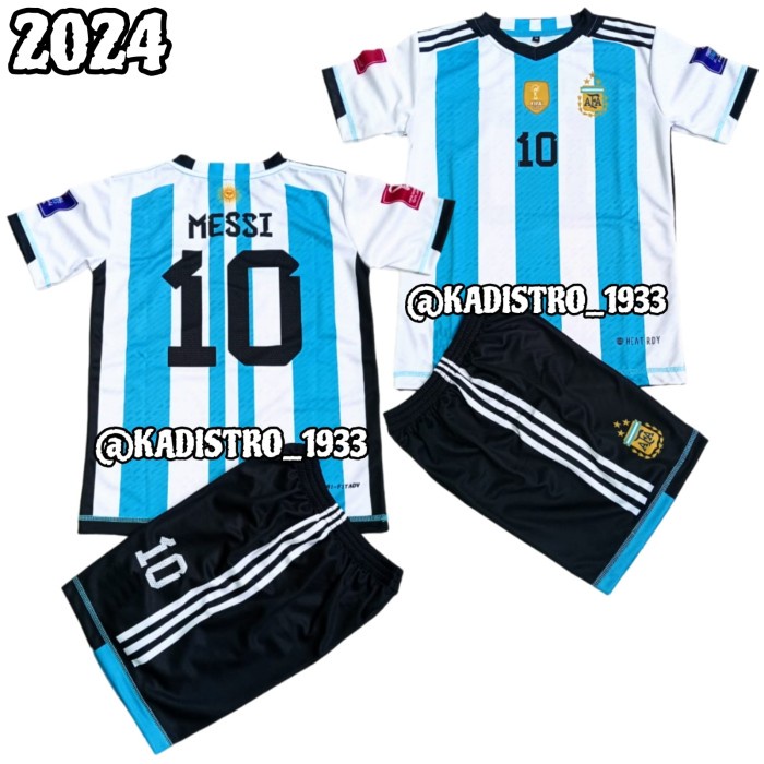 SETELAN JERSEY BOLA ANAK MESSI ARGENTINA HOME PIALA DUNIA 2022