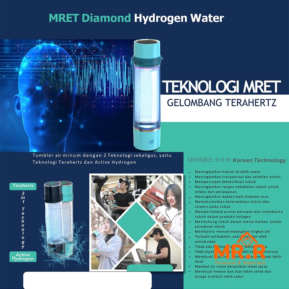 Best Seller Terahertz Tumblr Mret Diamond Hydrogen Water Premium Teknologi 500ml Meningkatkan