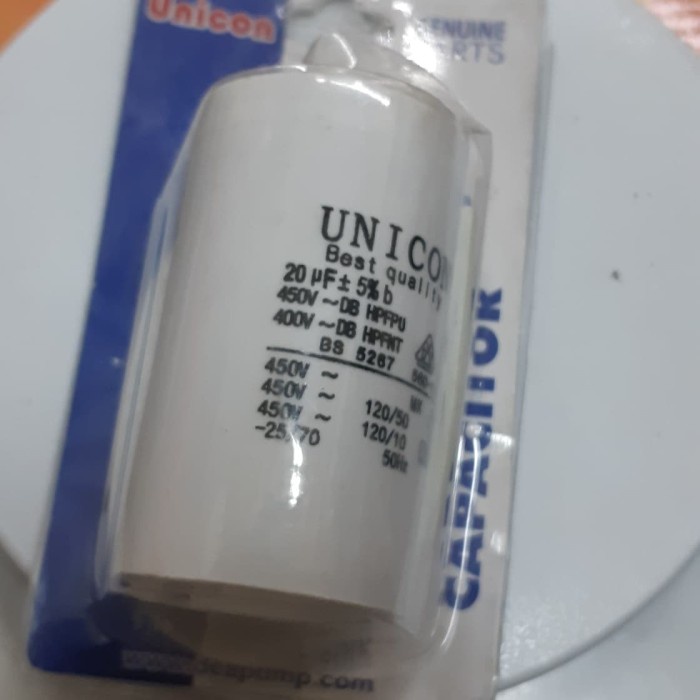 Kapasitor Pompa Air / Capasitor / Kapasitor Kabel 20Uf Unicon 450V