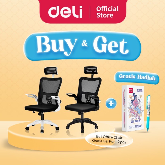 PREMIUM Deli Kursi Kantor / Kursi Kerja Jaring dengan Senderan Kepala E492X