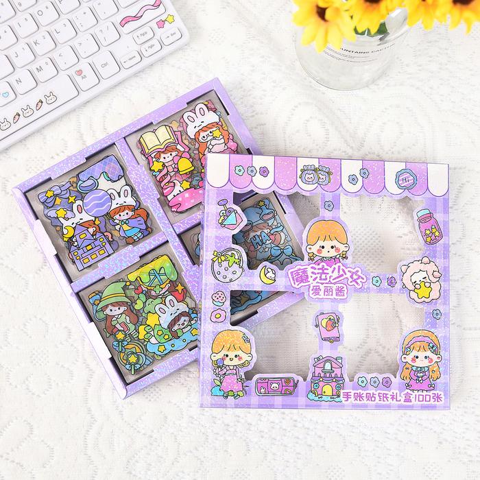 

(Bells) Stiker Mix Warna Model Baru Isi 100Lembar Waterproof Stiker Kartun Korea Lucu Paper