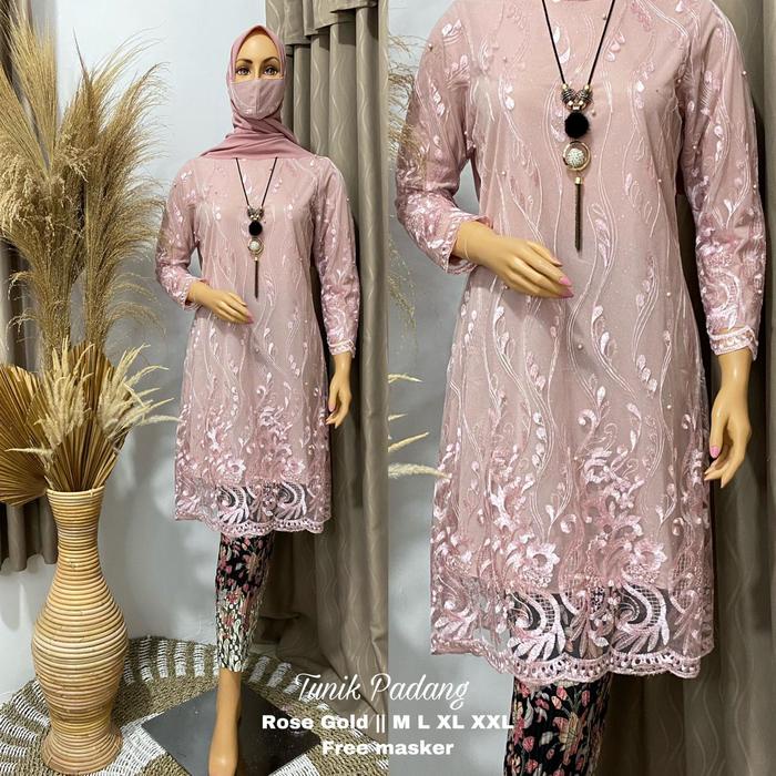 Setelan Kebaya Modern Tunik Tulle Bordir//Set Baju Kurung Brokat Rok Plisket