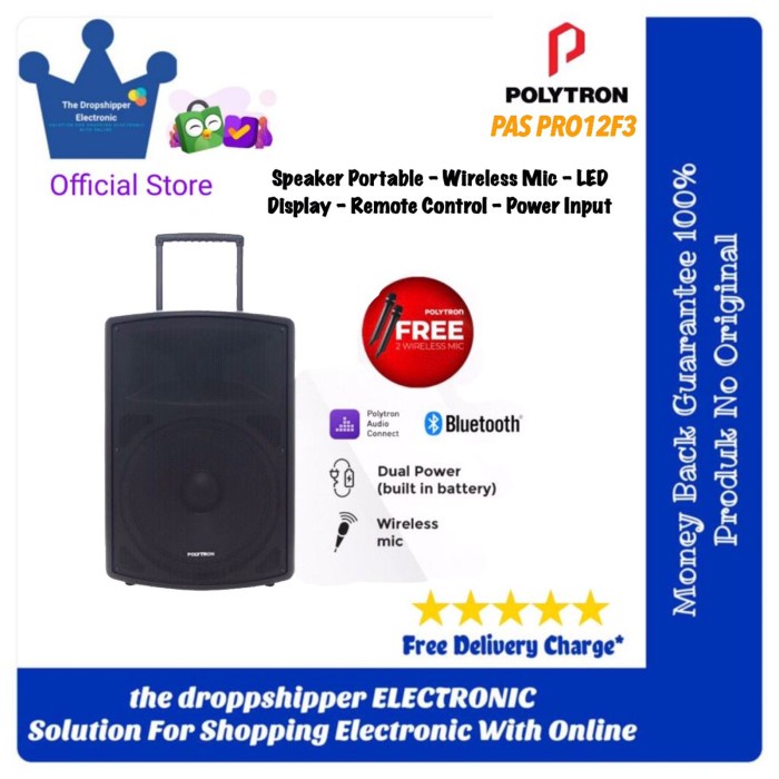 Speaker Karaoke 2 mic Wireless Polytron PASPRO 12F3 Speaker Portable Polytron PAS PRO 12F3 Unit Baru