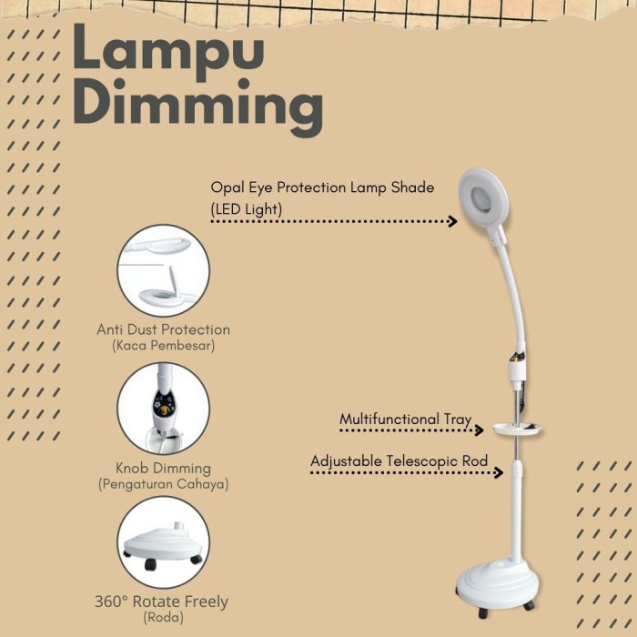 

Lampu facial led roda dimming kaca pembesar magnifiying lamp 68watt
