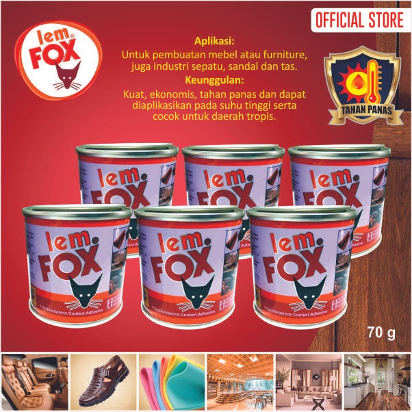 

Lem Fox Lem Kuning Lem HPL Vinyl Merah Kaleng 70 gram Bundling 6 pcs