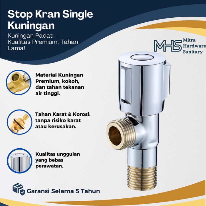 Stop Kran Kuningan Stop Kran Air Anti Karat double Kuningan Padat 1/2 inch Stop Kran Awet Toilet Sho