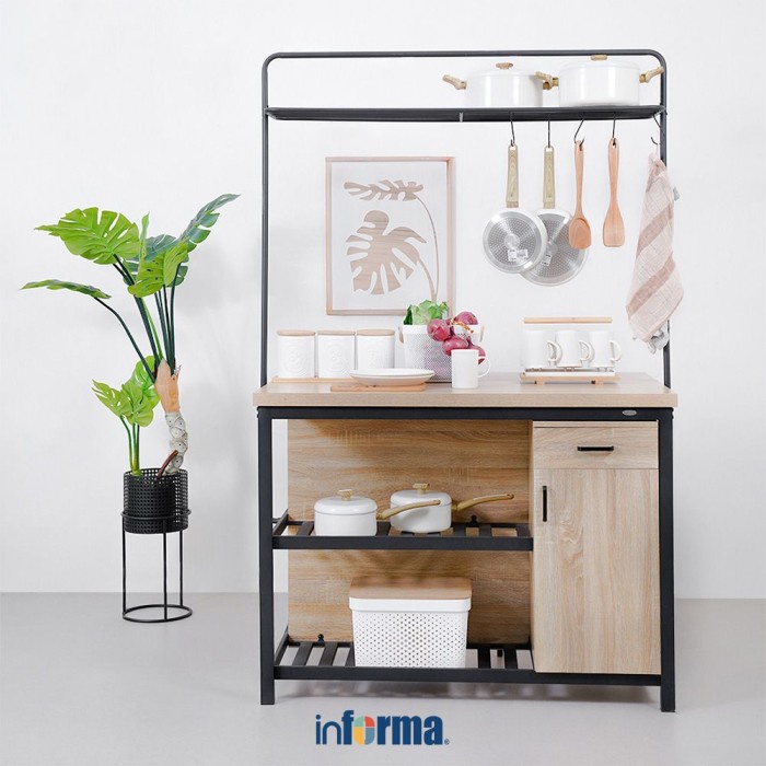 PRODUK TERBATAS Informa - Zea Island Meja Dapur Dengan 2 Bangku - Oak