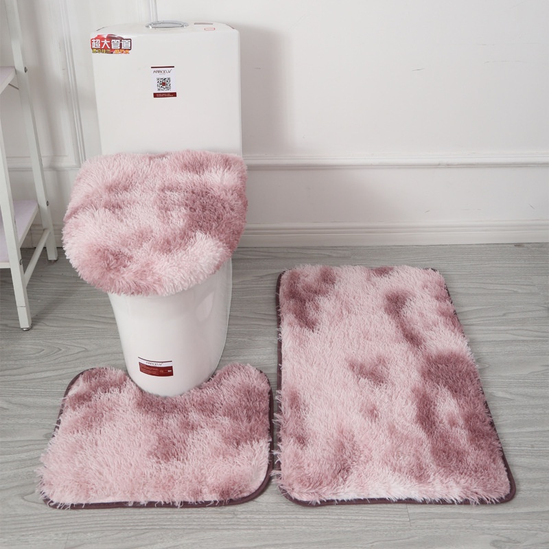 Karpet Shaggy Tie-Dye Toilet Tiga Potong Anti-selip Keset Kaki Kamar Mandi Set Penyerap Keset Kamar 
