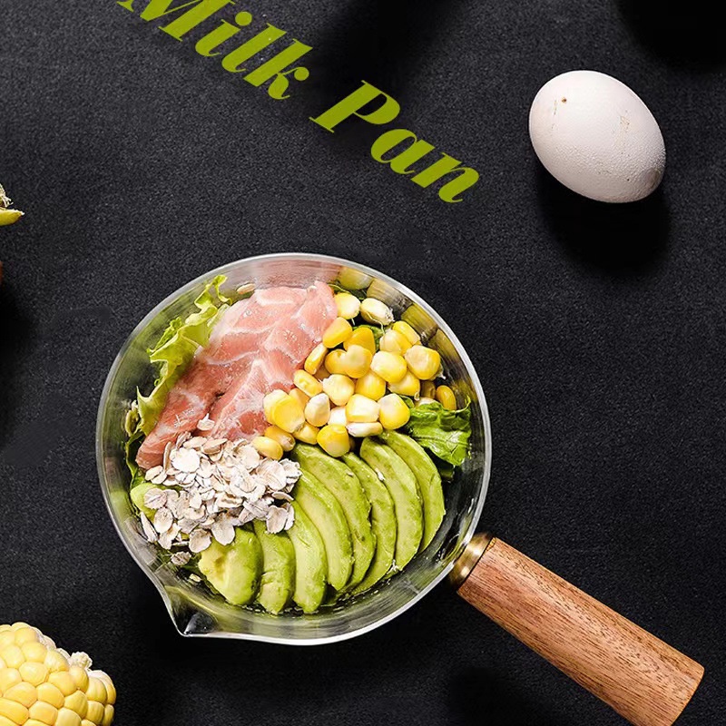 Panci Masak Kaca Panci Mie Instan Susu Panci Bubur Sup Gagang Kayu Pemanas Api Terbuka Peralatan Mas