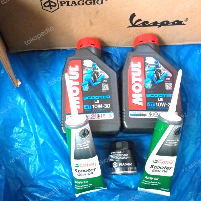 PAKET SERVICE OLI PIAGGIO VESPA MATIC 3V - IGET (OLI MESIN MOTUL)