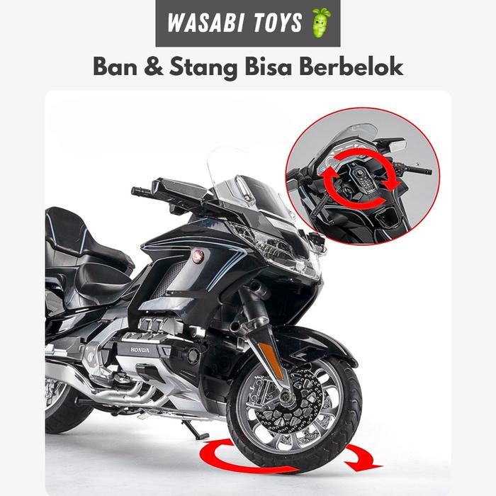 terbaru  diecast 1:11 honda goldwing miniatur motor (fitur lampu, suara, suspensi, detail