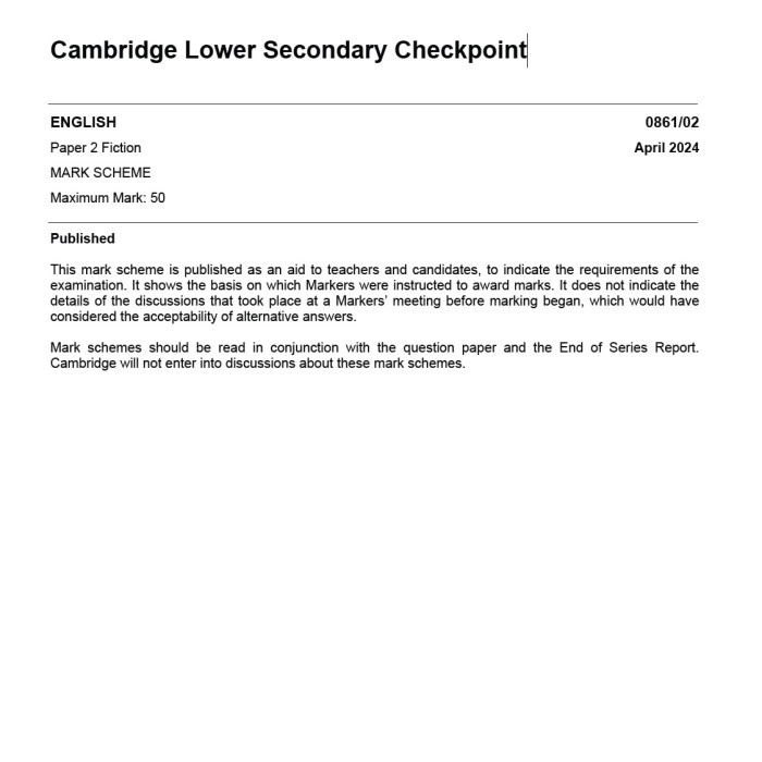 

SALE !!! [HARDCOPY] CAMBRIDGE LOWER SECONDARY CHECKPOINT ENGLISH APRIL 2024 READYY