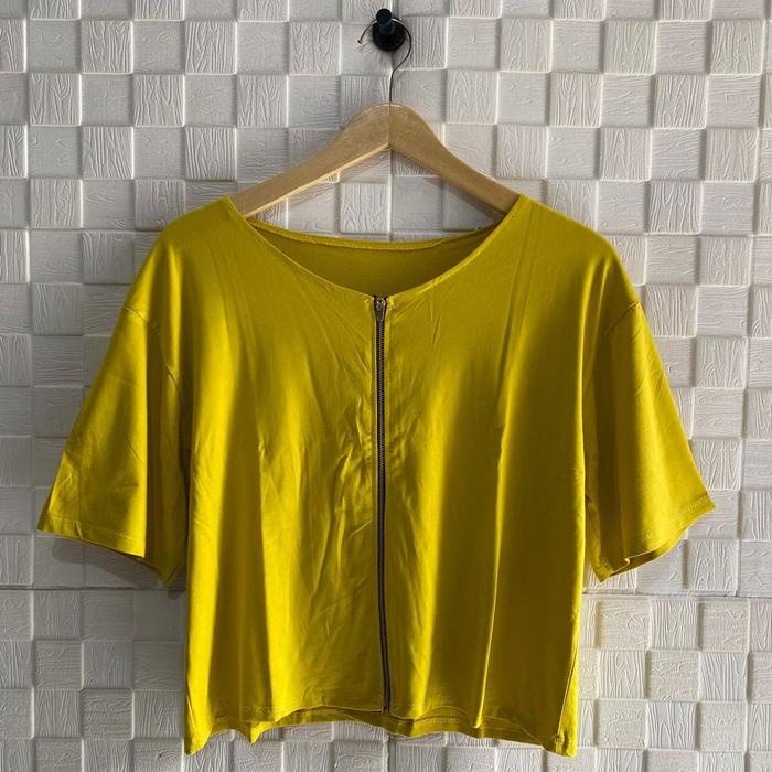 BERGARANSI Atasan Zipper Lengan Pendek Wanita/Baju Kaos Oversize Resleting Depan/Pakaian Wanita
