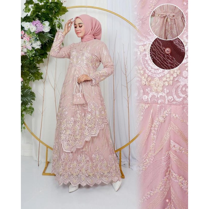 LIMITED EDITION Gamis Humaira brokat tile mutiara M-L-XL-XXL JUMBO / Gamis wanita brokat / Gamis