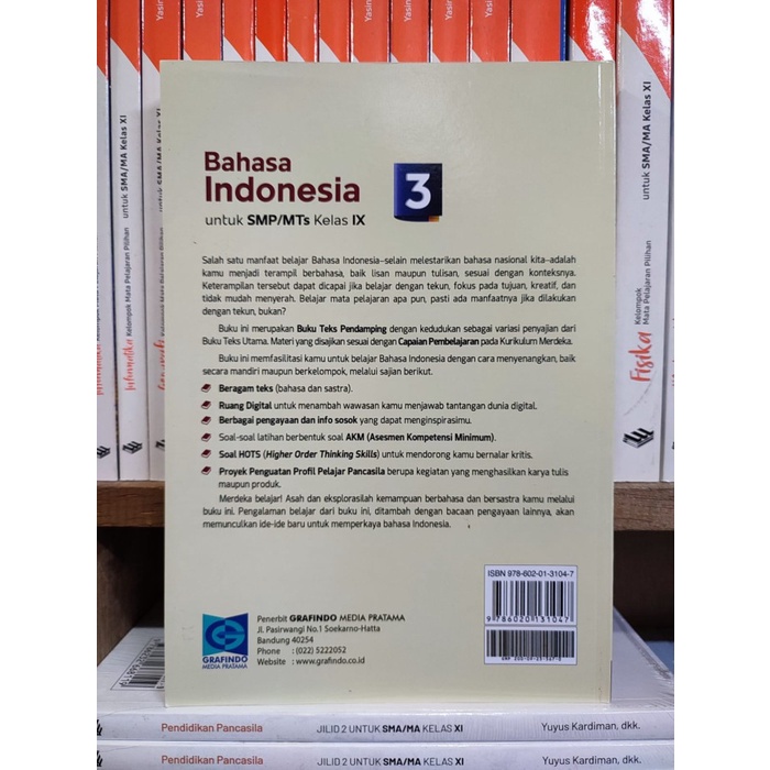 

SALE !!! BUKU BAHASA INDONESIA KELAS 3/9 SMP KURIKULUM MERDEKA GRAFINDO READYY