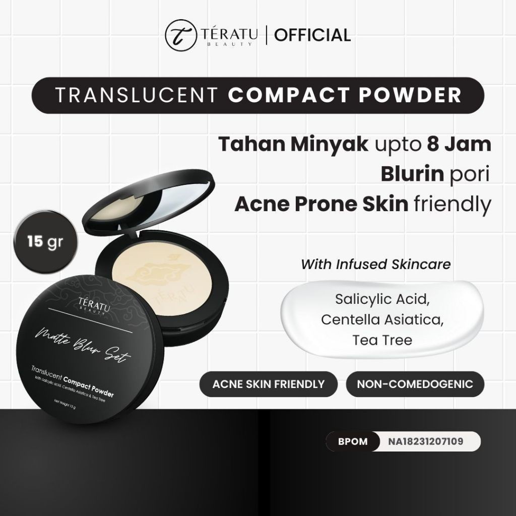 TERATU BEAUTY Matte Blur Set Translucent Compact Powder - 12 gr (Bedak Padat Tahan Minyak, Blurin Po