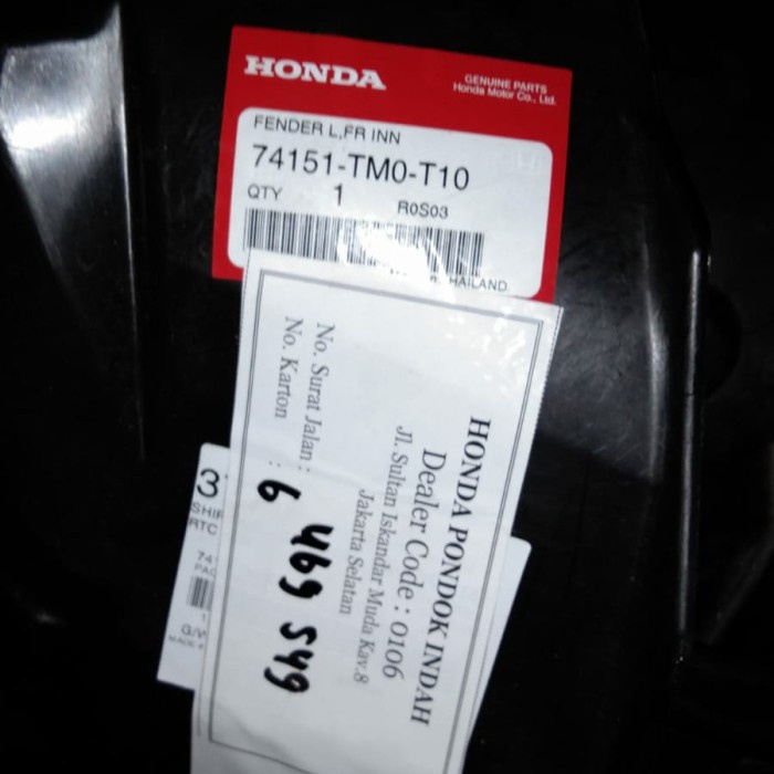 Inner Liner Fender Depan Honda City 2009 2010 2011 2012 2013 2014 Ori
