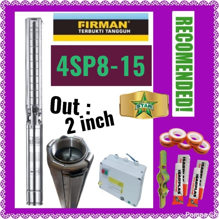 Langsung Checkout Pompa satelit FIRMAN 3Hp 4SP8/15 1Phase submersible pump 4in 4"