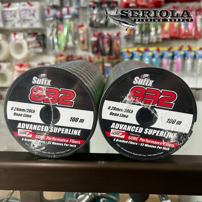 PE SUFIX 832 X8 NEON LIME ADVANCED SUPERLINE 100M 20lb 30lb 40lb